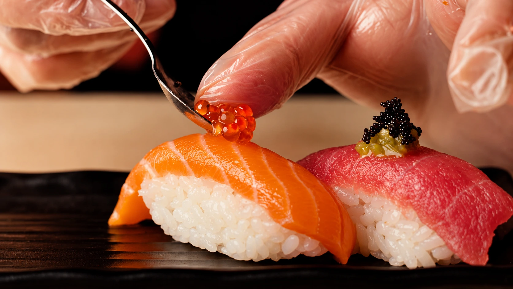 Sushi being prepared in the open kitchen